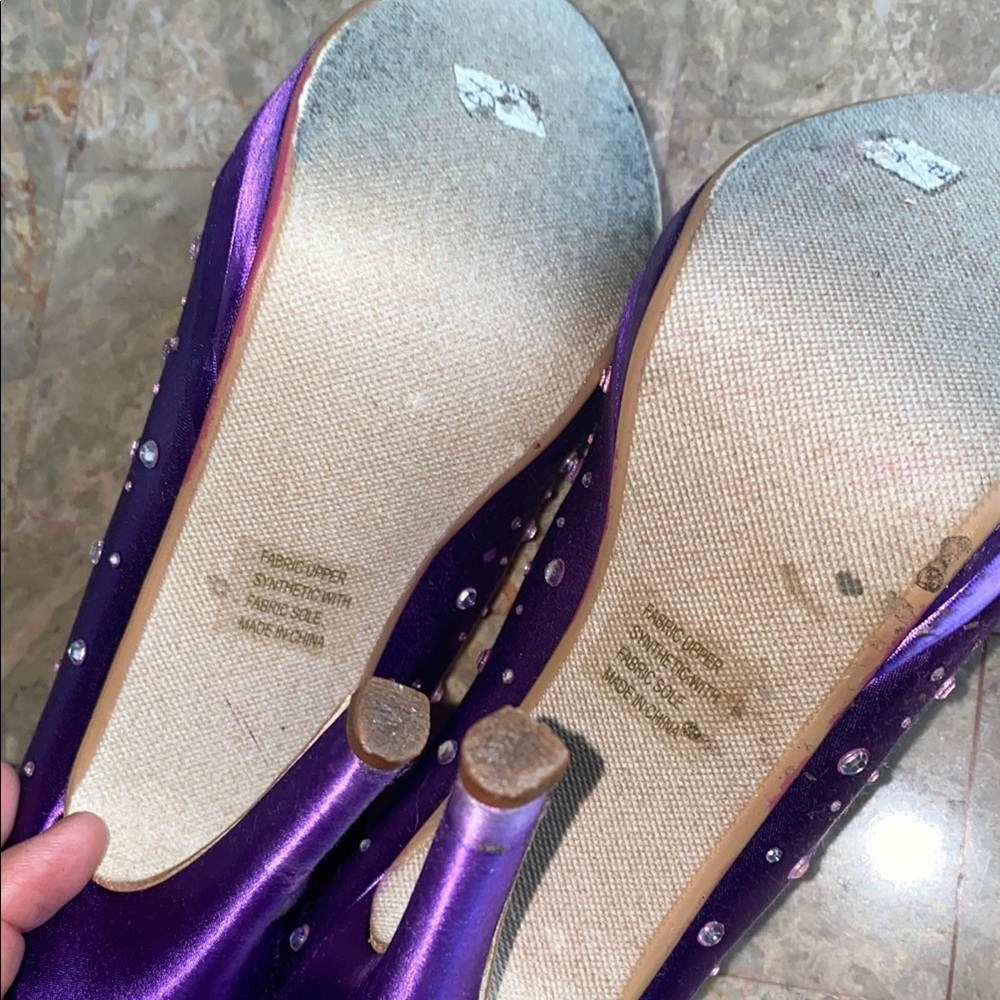 Touch Ups Purple Satin Heels with Rhinestone Accents - Picture 7 of 9